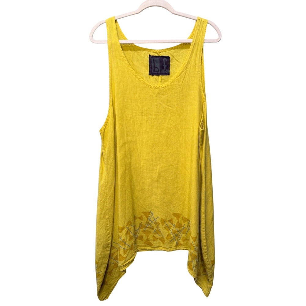 Bryn Walker Yellow 100% Linen Sleeveless Lagenlook Handkerchief Hem Tank Top